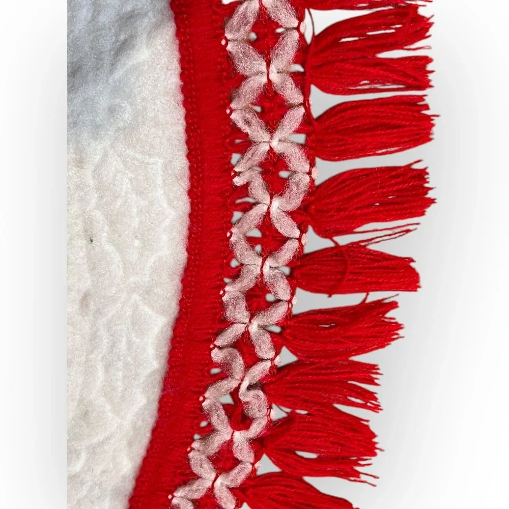 Vtg Santa North Pole Reindeer Sleigh Fringe Edge‎ Christmas Tree Felt Skirt 40